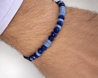 Sapphire Bead Morse Code Bracelet, Memorial Gift for Him