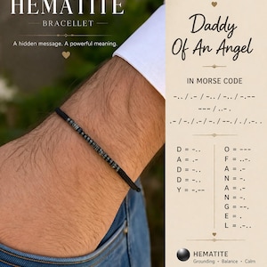 Bracelet commémoratif du code Morse pour papa : souvenir de la perte d'un bébé en hématite