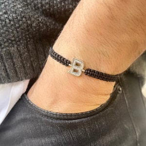 Personalisiertes Herren Silber Wachskordel Armband, Gold Buchstabe Herren Handgemachter Schmuck, Herren Gravur Armband, Freundschaft Paare Armband Geschenk