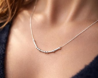 Custom Morse Code Necklace, Sterling Silver Beaded Jewelry, Hidden Message