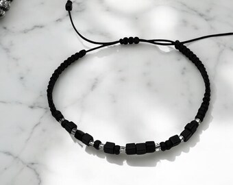 Onyx Morse Code Bracelet for Men: Memorial Keepsake Jewelry