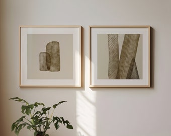 Japandi Inspired Square Wall Art Set, Elegant & Minimalist Home Decor, Downloadable Abstract Prints,  Perfect Office Artwork, 24x24 Size
