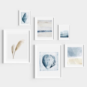 Coastal gallery wall set for livingroom, Beach house decor, Minimalist Art print set, Watercolor painting, Downloadable print
