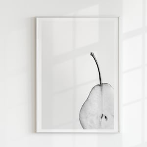 Gray Kitchen Wall Decor, Black and White Pear Pics, Simple Minimalist Wall Art, Pear Print, Fruit Digital Print, Monochrome Decor, Food Art