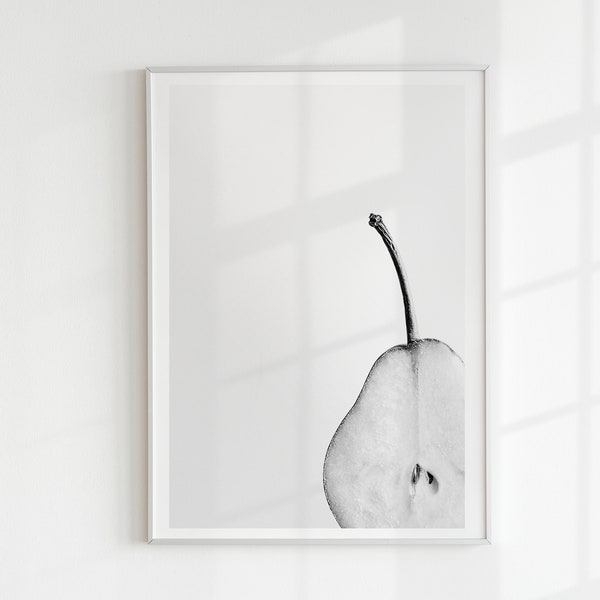 Gray Kitchen Wall Decor, Black and White Pear Pics, Simple Minimalist Wall Art, Pear Print, Fruit Digital Print, Monochrome Decor, Food Art
