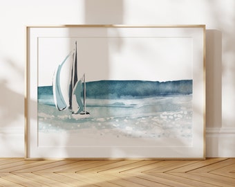 Ocean wall art for bedroom, Coastal downloadable art prints, Beach wall decor, Minimalist wall art, Horizontal poster, Landscape art