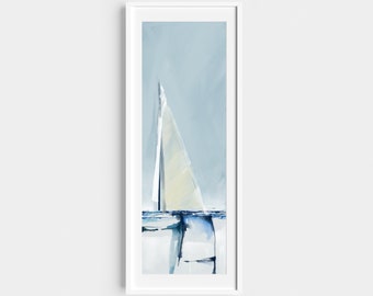 Long narrow wall art print, Coastal digital abstract art, Art Print 12x36 Tall, Vertical sailboat printable, Beach house decor