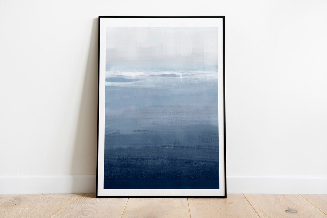 Abstract Coastal Landscape, Navy Blue Home Decor, Cottage Coastal Wall ...