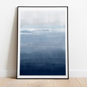 Abstract Coastal Landscape, Navy Blue Home Decor, Cottage Coastal Wall Art, Dark Ocean Artwork, Abstract Seascape Painting, Digital Download