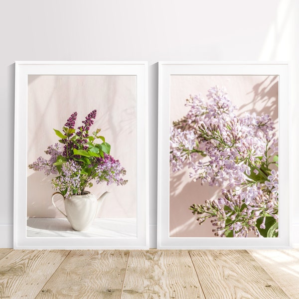 Lilac Wall Art, Flower Photo Set of 2, Purple Lilac Flower Poster, Digital Download, Art Print Set, Flower Photography, Still Life Print