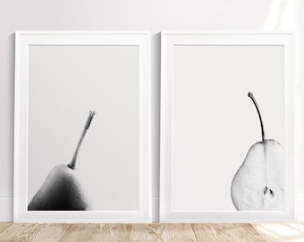Minimalist Print set of 2, Black and White Pears Print, Print Above the Kitchen Table, Monochrome Print, Scandinavian Art, Ascetic Print