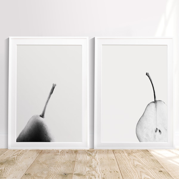 Minimalist Print set of 2, Black and White Pears Print, Print Above the Kitchen Table, Monochrome Print, Scandinavian Art, Ascetic Print