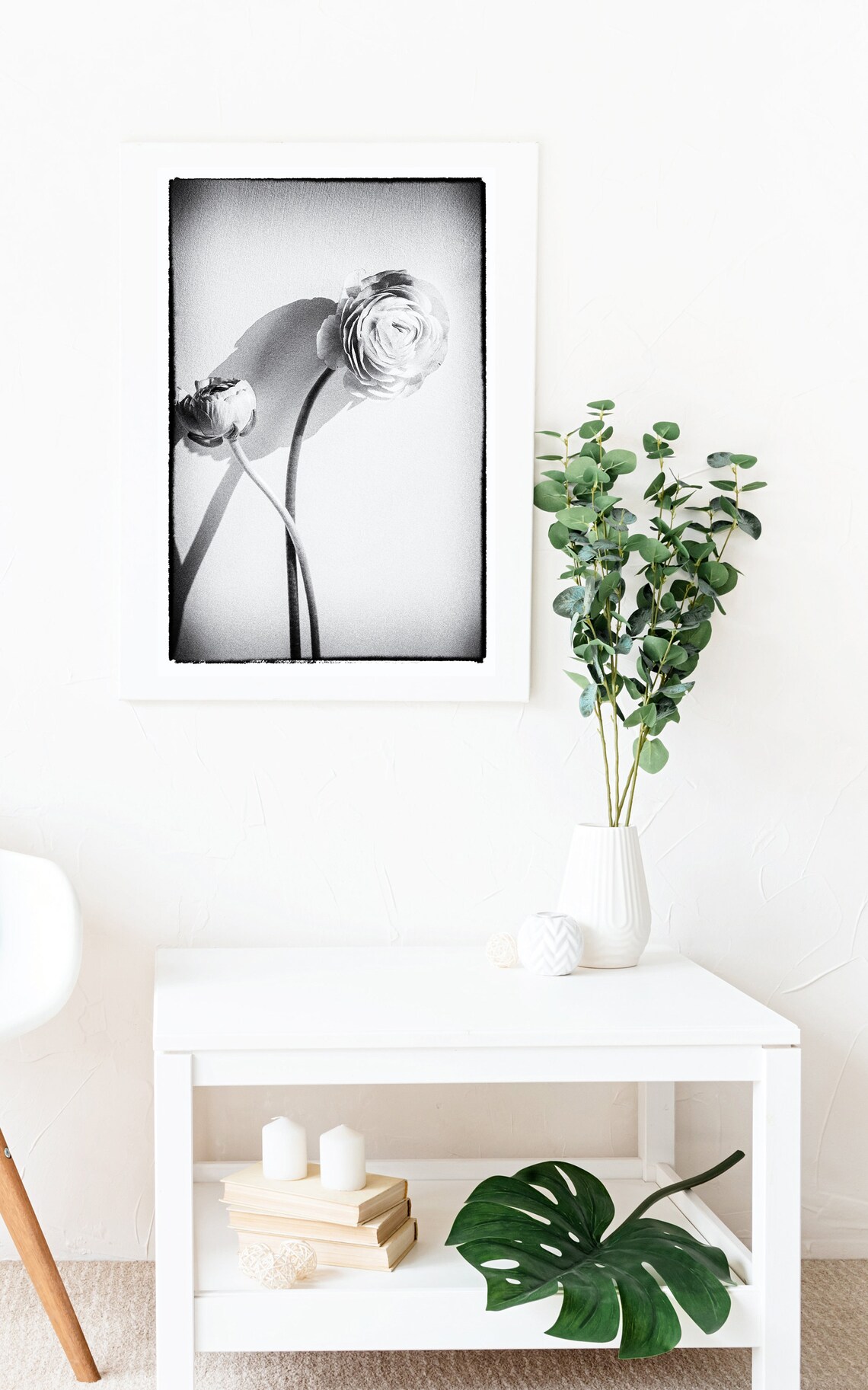Set of 2 Black White Print Flower Wall Art Black White Etsy
