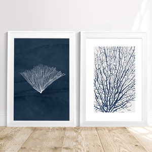 Kust Prints, Set van 2 Koraal Print, Nieuwe Hampton Stijl Muur Decor, Blauw Koraal, Home Art, Strand Afdrukbaar, Aquarel Gift, Digitale Download