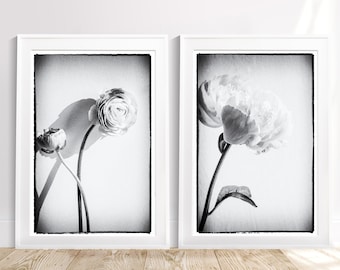 Set of 2 Black White Print, Flower Wall Art, Black White Photography, Floral Art, BW Print, Flower Poster, Black White Wall Decor, Digital