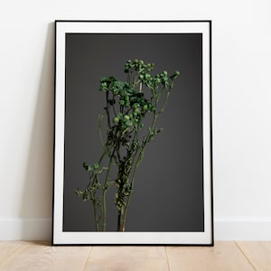 Moody floral printable wall art, Dark botanical flower art print, Green plant poster, Dark aesthetic, Farmhouse decor