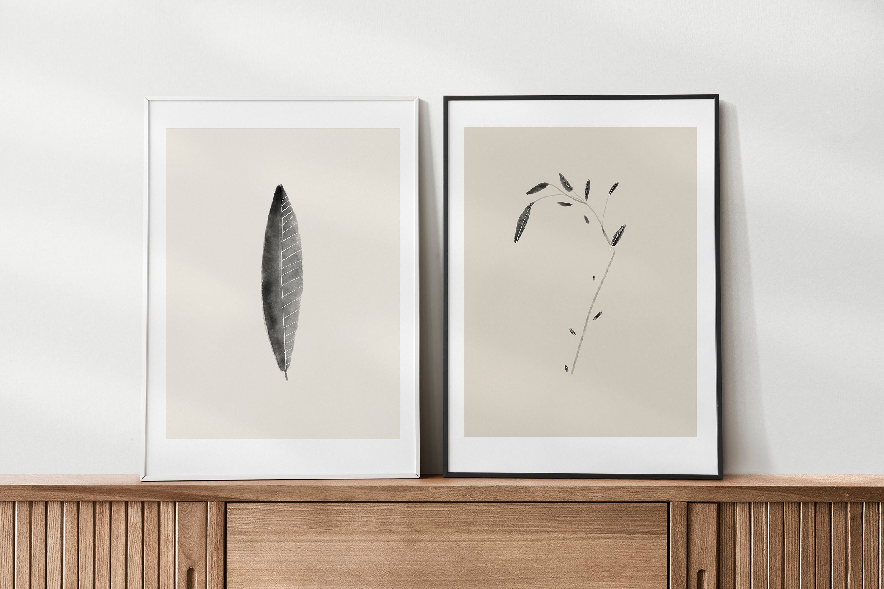 Minimalist Botanical Print Set, 2 Piece Wall Art, Abstract Botanical ...