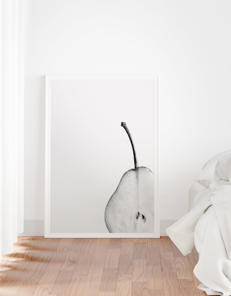 Gray Kitchen Wall Decor, Black and White Pear Pics, Simple Minimalist Wall Art, Pear Print, Fruit Digital Print, Monochrome Decor, Food Art image 7