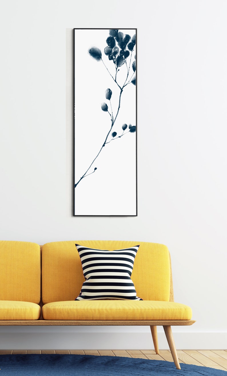 Long Narrow Wall Art Botanical Art Print Download Navy Blue Etsy