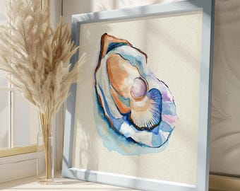 Oyster painting for beach house decor, Beachy wall art, Square prints, Watercolor paintings, Coastal prints, Wall decor gift, Downloadable