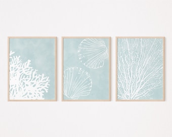 3 Pieces Wall Art, Coastal Home Decor, Boho Beach Gallery, Coral Print, Shell Print, Gallery Wall Art, Nautical Printable, Beach Printable