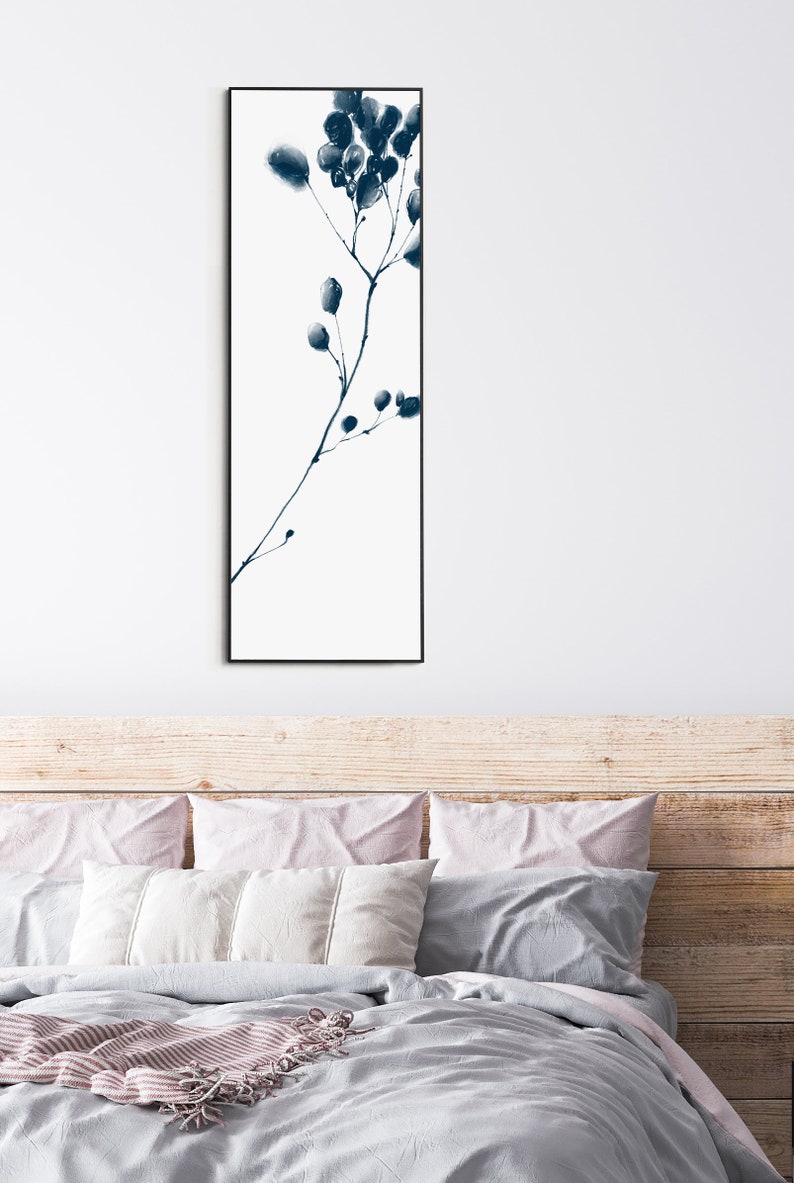 Long Narrow Wall Art Botanical Art Print Download Navy Blue Etsy