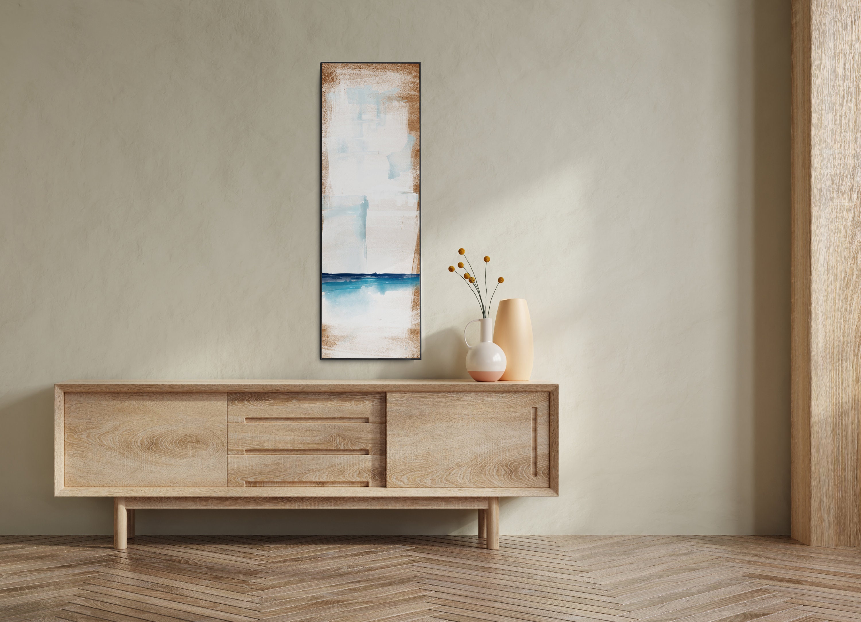 Coastal Wall Art for Dining Room, Long Narrow Wall Art, Abstract Seascape, Tall Wall Decor ...
