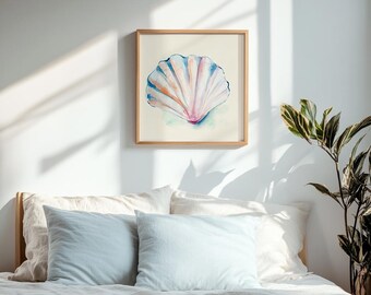 Above bed decor, Coastal wall decor, Square prints, Watercolor painting, Beach print, Large wall art, Downloadable prints, Colorful pastel