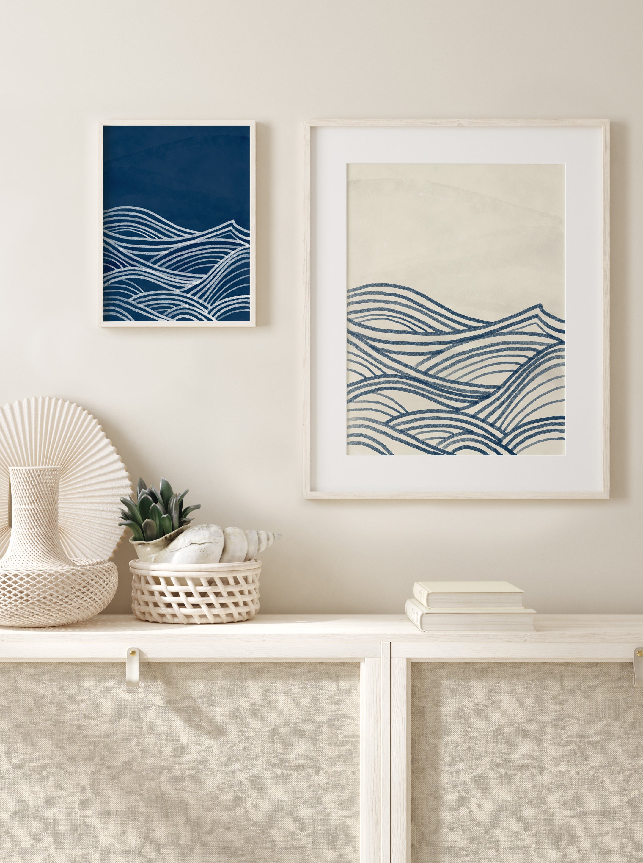 Indigo Abstract Wall Art, Navy Blue Prints, Set of 2 Prints, Blue and ...