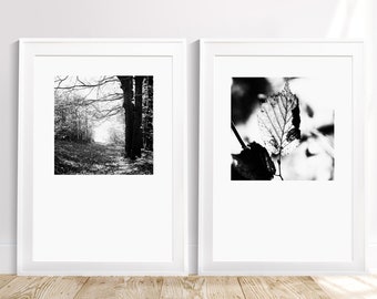 Set of 2 Prints, Black and White Prints, Black and White Decor, Botanical Print, Nature Prints Set of 2, Black White Photo, Digital Download
