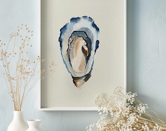 Oyster painting, Beachy wall art, Colorful prints, Bedroom decor, Extra large wall art, Dopamine decor, New home gift, Coastal poster