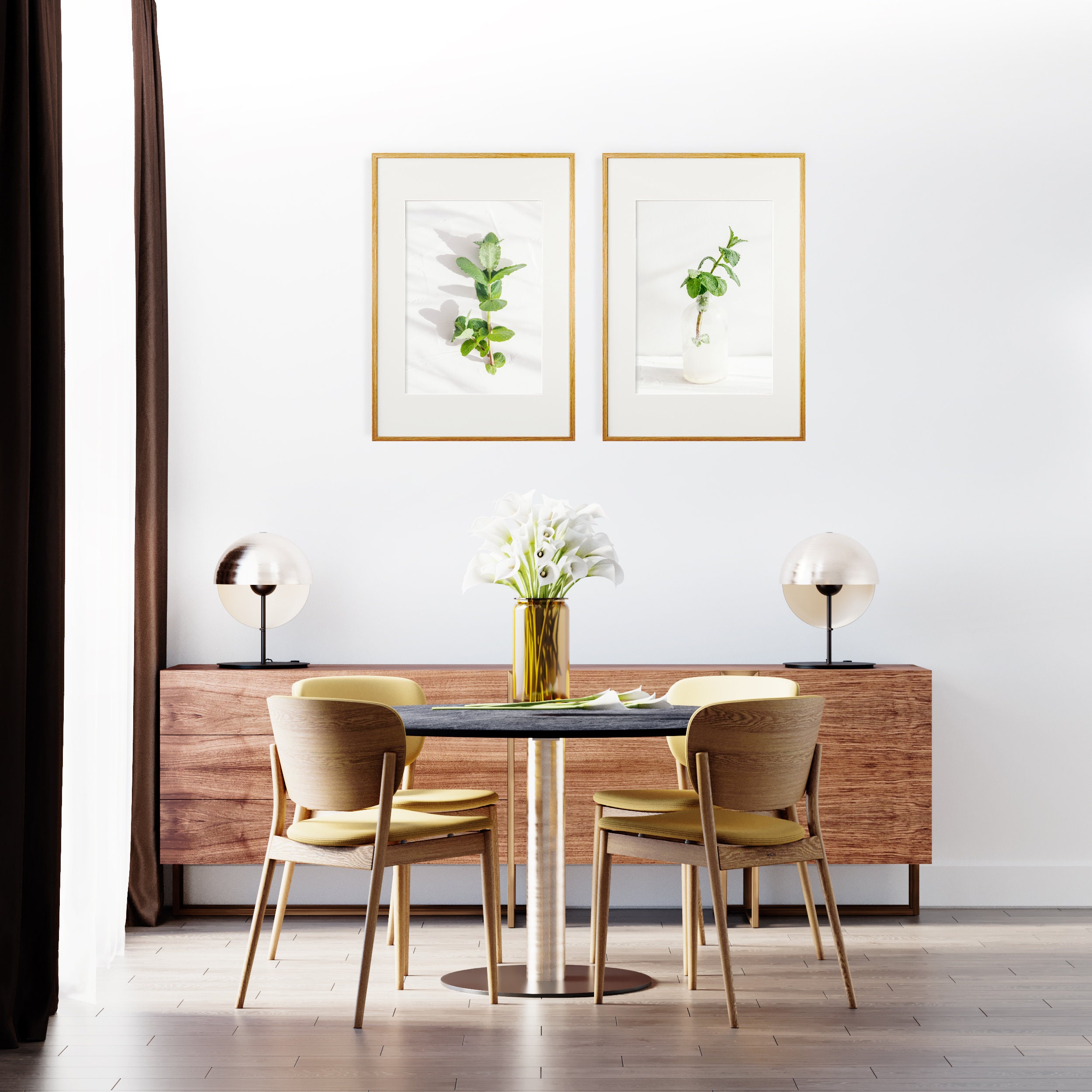 Set of 2 Mint Photo Poster Green Kitchen Wall Art Botanical Etsy Polska