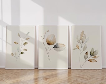 Japandi Watercolor Art Prints: Minimalist Botanical Wall (Digital Art)