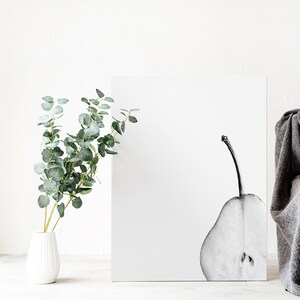 Gray Kitchen Wall Decor, Black and White Pear Pics, Simple Minimalist Wall Art, Pear Print, Fruit Digital Print, Monochrome Decor, Food Art image 2