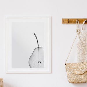 Gray Kitchen Wall Decor, Black and White Pear Pics, Simple Minimalist Wall Art, Pear Print, Fruit Digital Print, Monochrome Decor, Food Art image 3