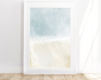 Coastal Boho Prints, Boho Beach Decor, Abstract Painting, Beach Bedroom Wall Art, Neutral Livingroom Poster, Blue Decor, Instant Download