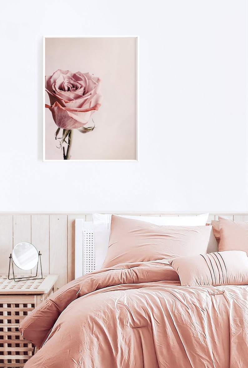 Blush Pink Rose Print, Romantic Wall Art, Rose Flower Printable Wall ...