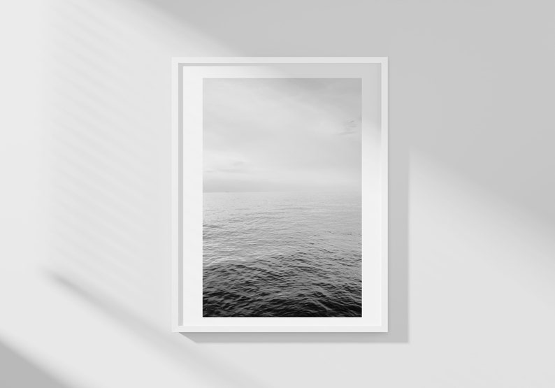 Ocean Wall Art, Gray Sea Print, Black and White Wall Art for Bedroom
