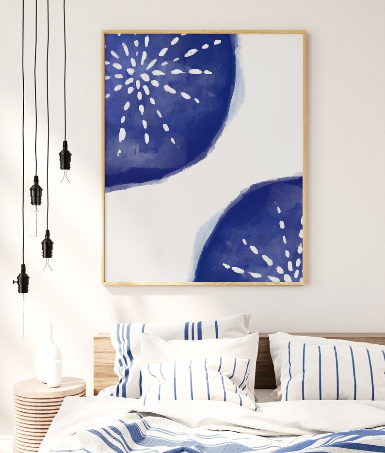 Navy Blue Abstract Wall Art Beach Boho Print Bedroom Decor - Etsy