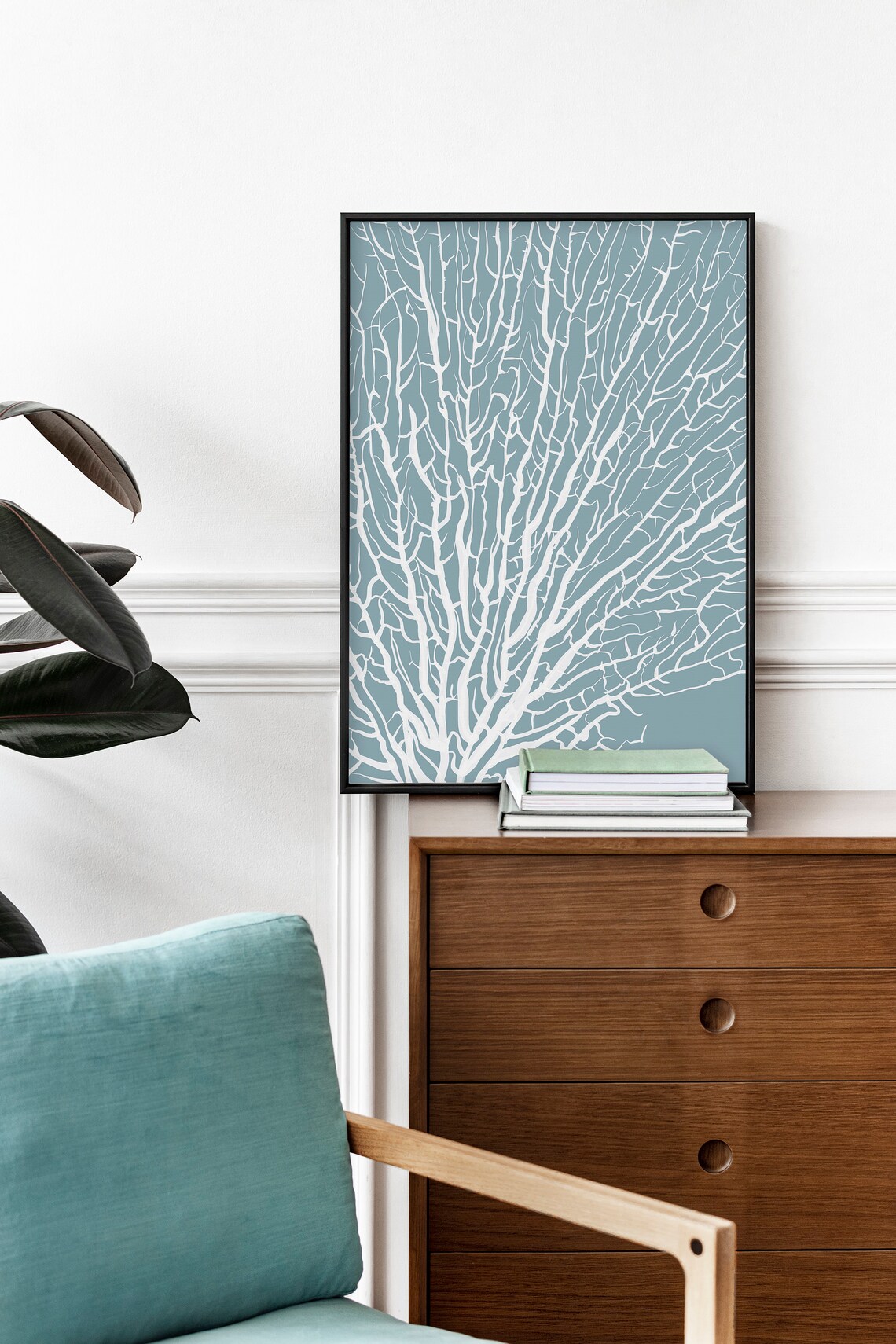 Coral Print Coral Wall Art Blue Coastal Wall Decor Beach - Etsy