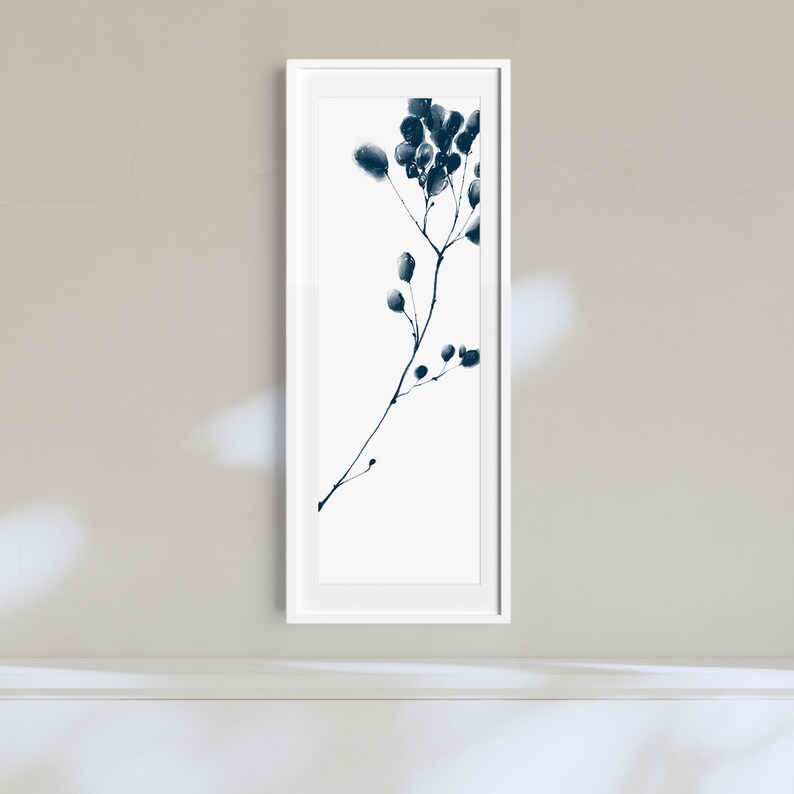 Long Narrow Wall Art Botanical Art Print Download Navy Blue Etsy