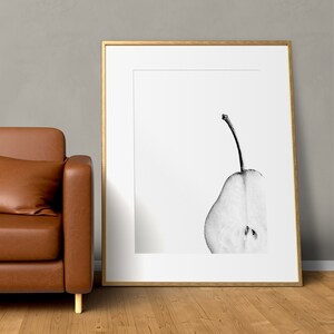 Gray Kitchen Wall Decor, Black and White Pear Pics, Simple Minimalist Wall Art, Pear Print, Fruit Digital Print, Monochrome Decor, Food Art image 6