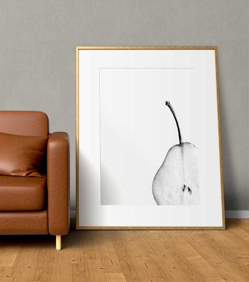 Gray Kitchen Wall Decor, Black and White Pear Pics, Simple Minimalist Wall Art, Pear Print, Fruit Digital Print, Monochrome Decor, Food Art image 6