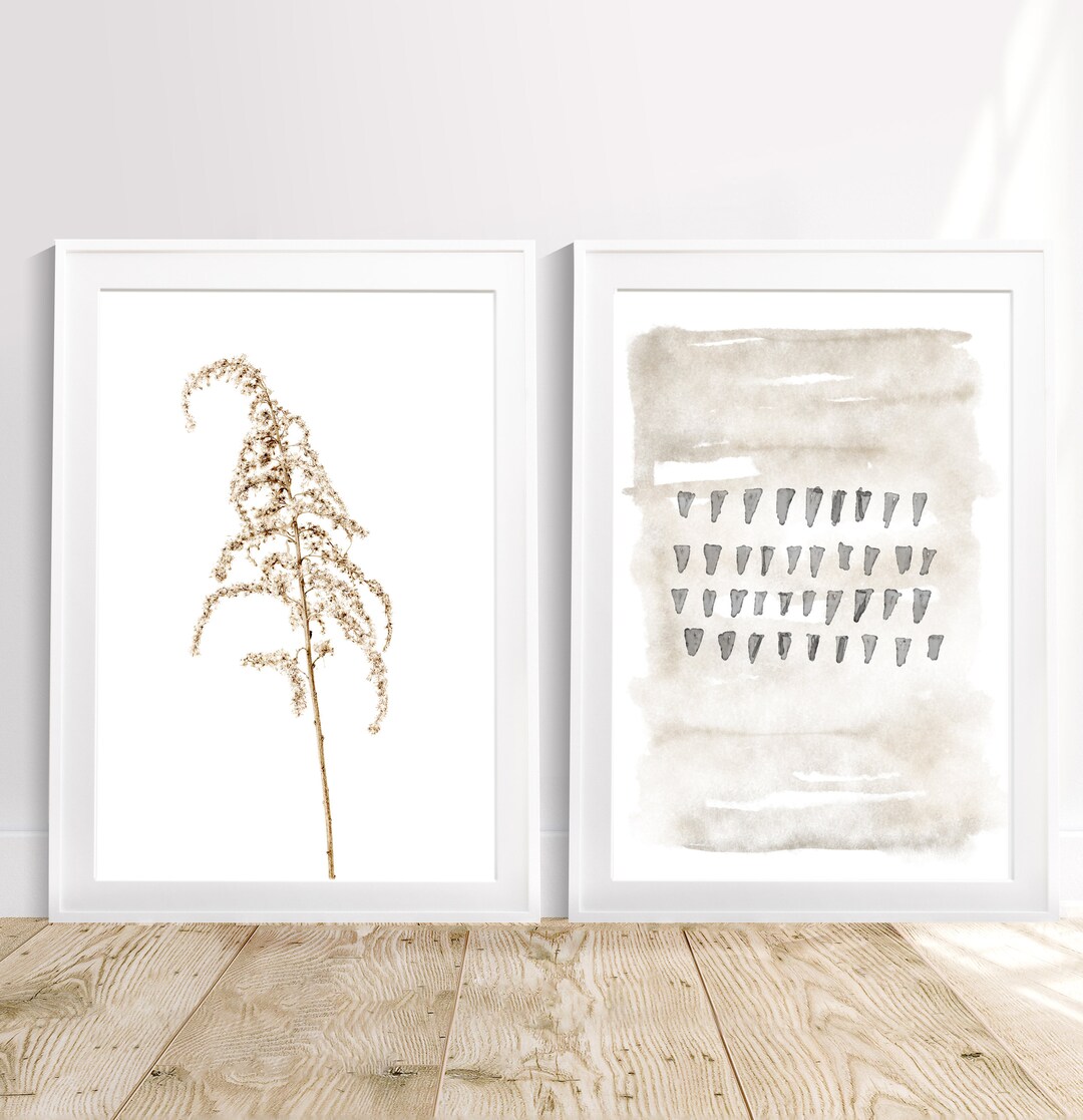 Set of 2 Abstract Wall Art Beige Prints Neutral Abstract Beige Home ...