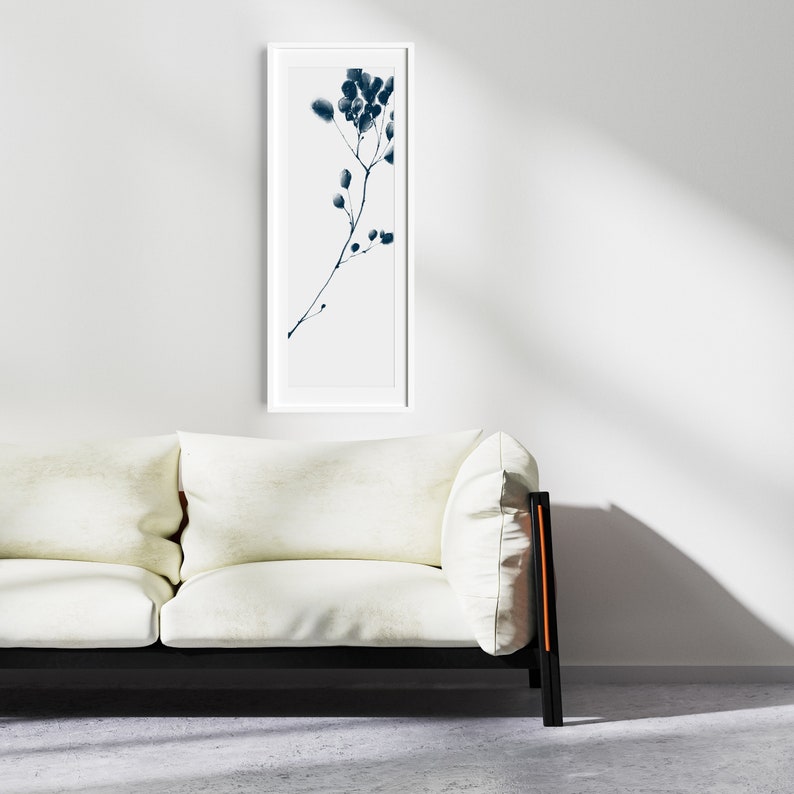 Long Narrow Wall Art Botanical Art Print Download Navy Blue Etsy