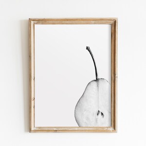 Gray Kitchen Wall Decor, Black and White Pear Pics, Simple Minimalist Wall Art, Pear Print, Fruit Digital Print, Monochrome Decor, Food Art image 5