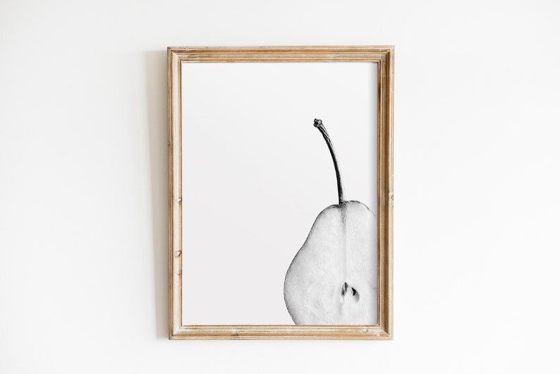 Gray Kitchen Wall Decor, Black and White Pear Pics, Simple Minimalist Wall Art, Pear Print, Fruit Digital Print, Monochrome Decor, Food Art image 5