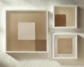 Japandi Wall Art Set of 3 Prints - Minimalist Neutral Wall Decor for Office or Apartment, Downloadable Prints, Square Beige Art Design