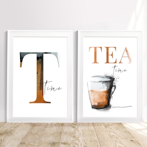 Set of 2 Kitchen Prints, Digital Kitchen Poster, Kitchen Watercolour Decor, Kitchen Wall Art, Tea Kitchen Poster, Wall Art Kitchen, Tea Time
