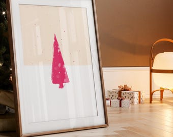 Pink Christmas Tree - Christmas Wall Art, Holiday Prints, Cute Home Decor, Trendy Wall Art, Christmas Printable, Digital Download